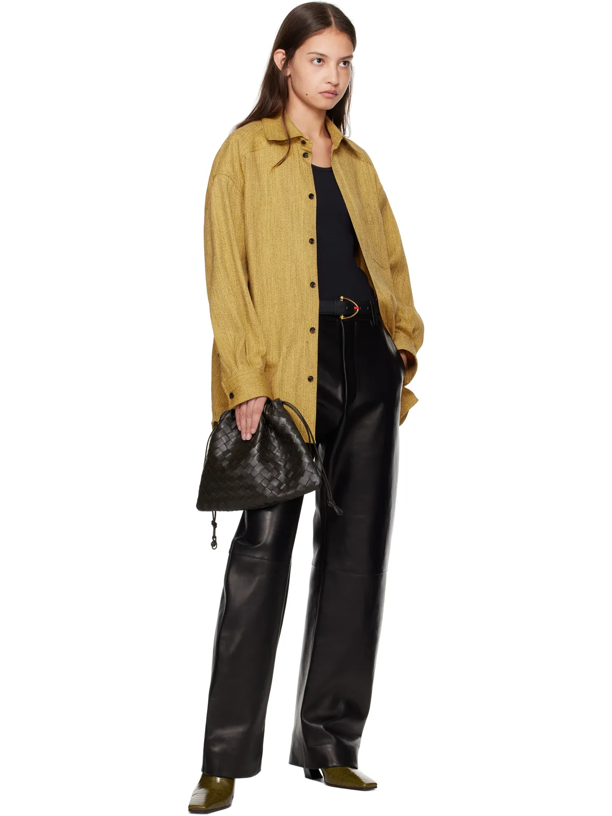 Bottega Veneta Rounded Leg レザーパンツ - 画像5