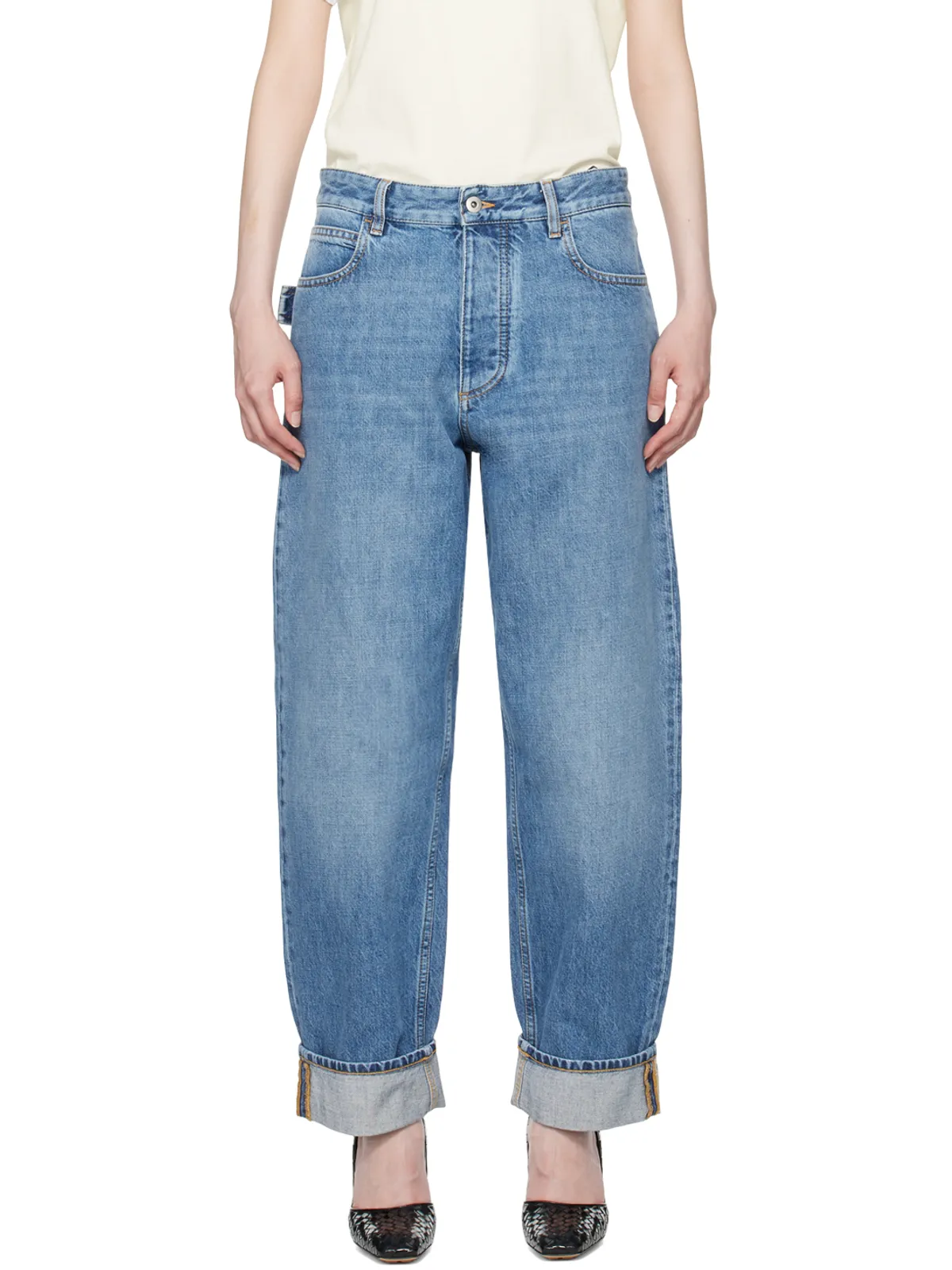 Bottega Veneta ロールアップ ヴィンテージ ミディアム インディゴ デニム ジーンズ - 画像1