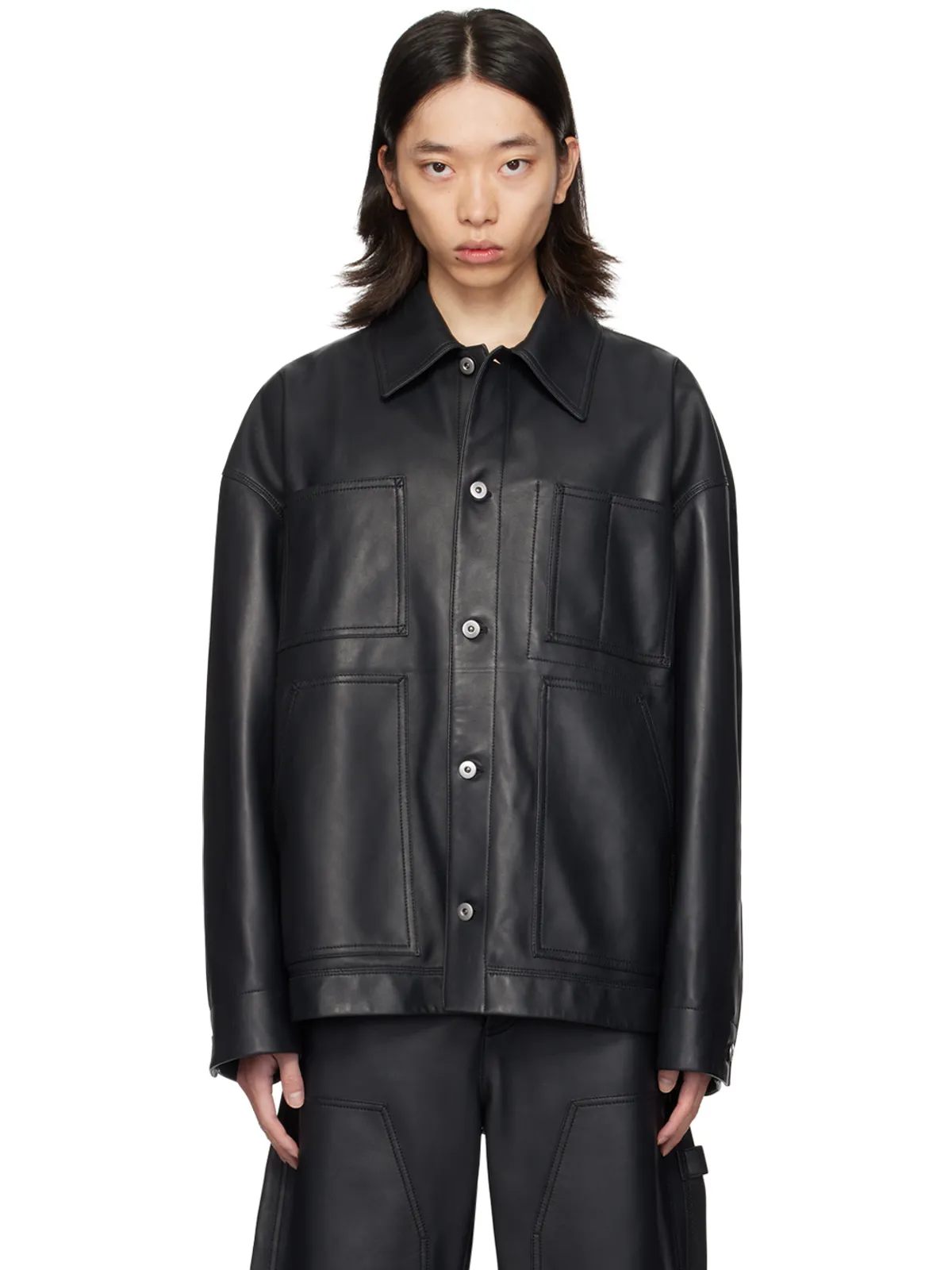 Bottega Veneta スプレッドカラー レザージャケット - 画像1