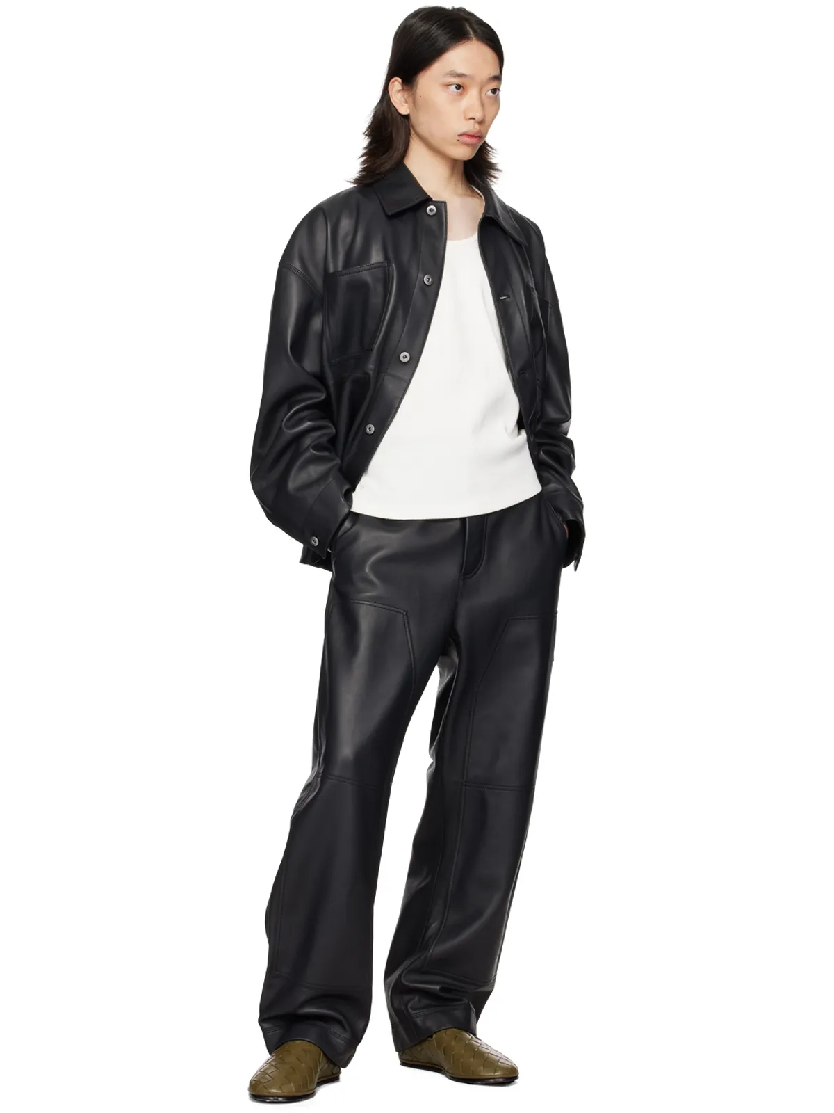 Bottega Veneta スプレッドカラー レザージャケット - 画像4