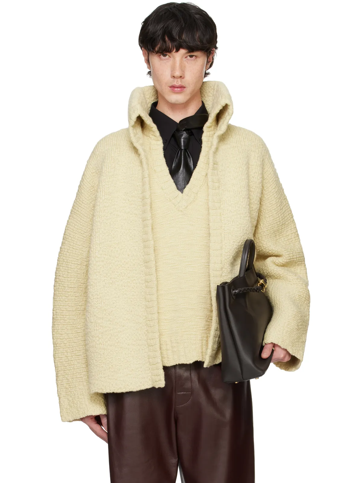 Bottega Veneta テクスチャード ウール ダブルレイヤー カーディガン - 画像1