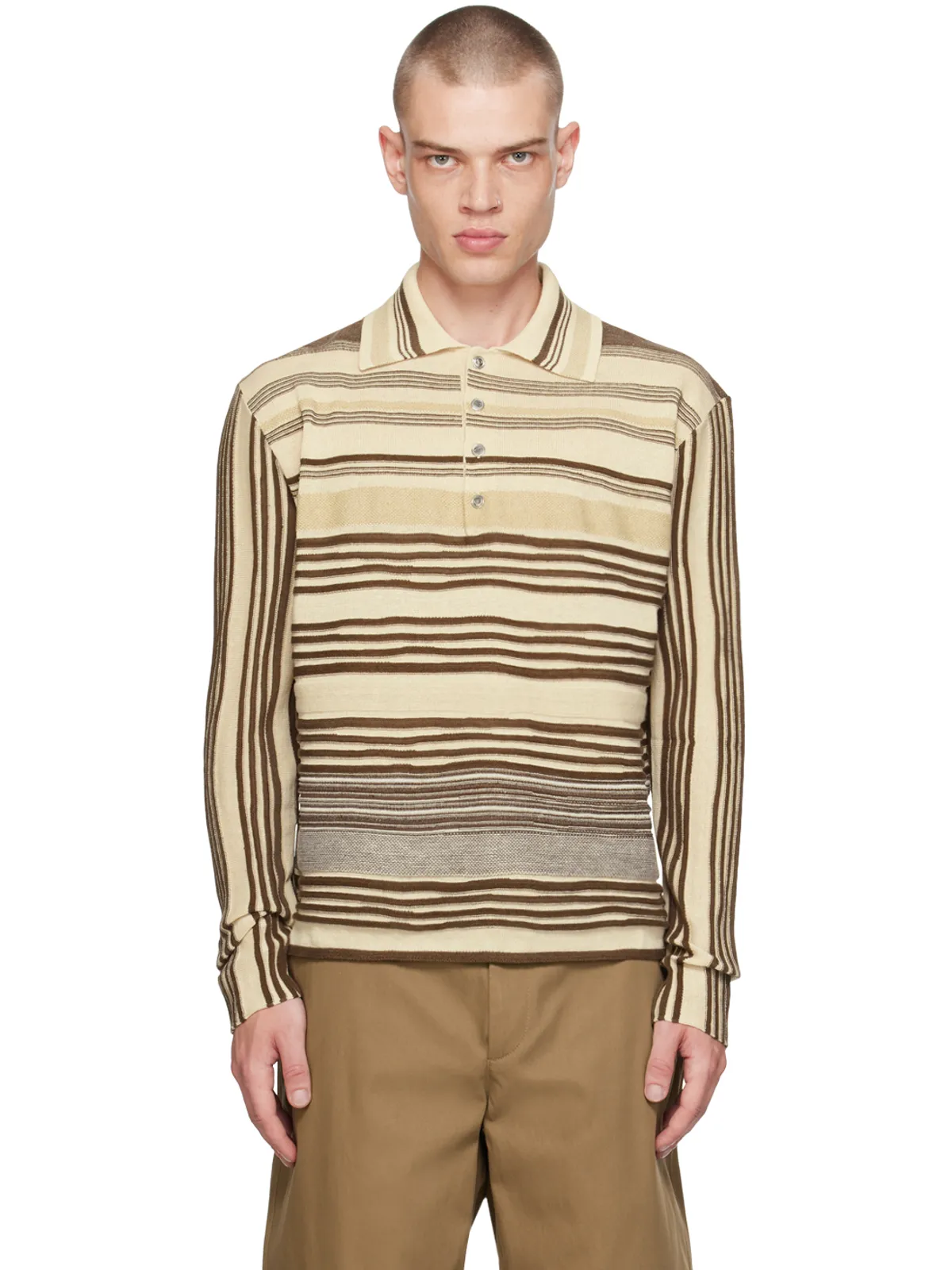 Bottega Veneta ボーダー ニットポロシャツ - 画像1