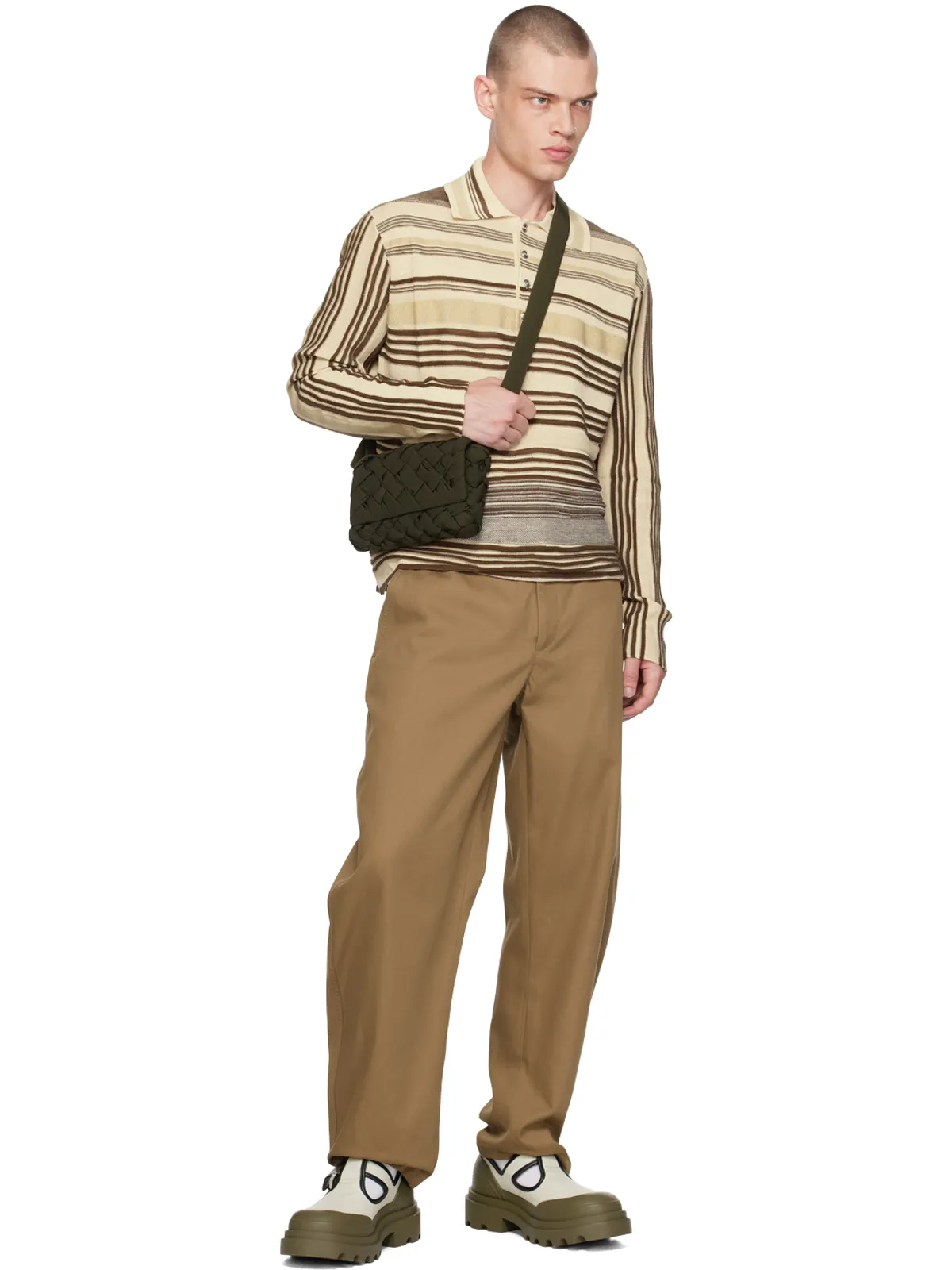 Bottega Veneta ボーダー ニットポロシャツ - 画像4