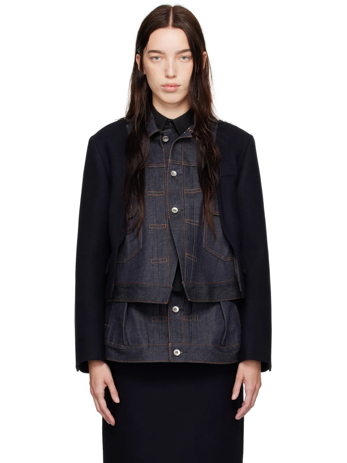 sacai メルトンウール＆デニム ジャケット - 画像1