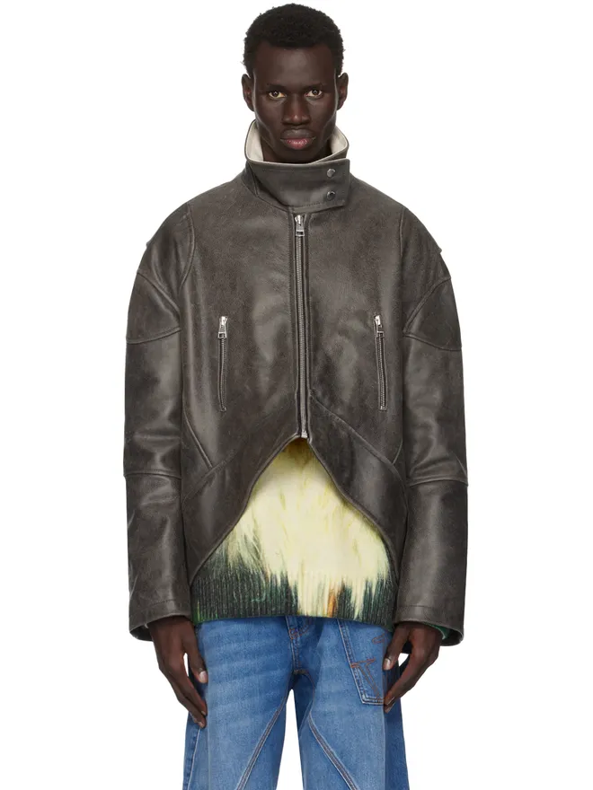 JW Anderson JW Anderson カーブドヘム ハイネック レザージャケットの商品画像