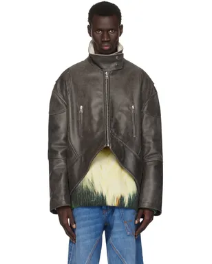 JW Anderson カーブドヘム ハイネック レザージャケット - サムネイル1