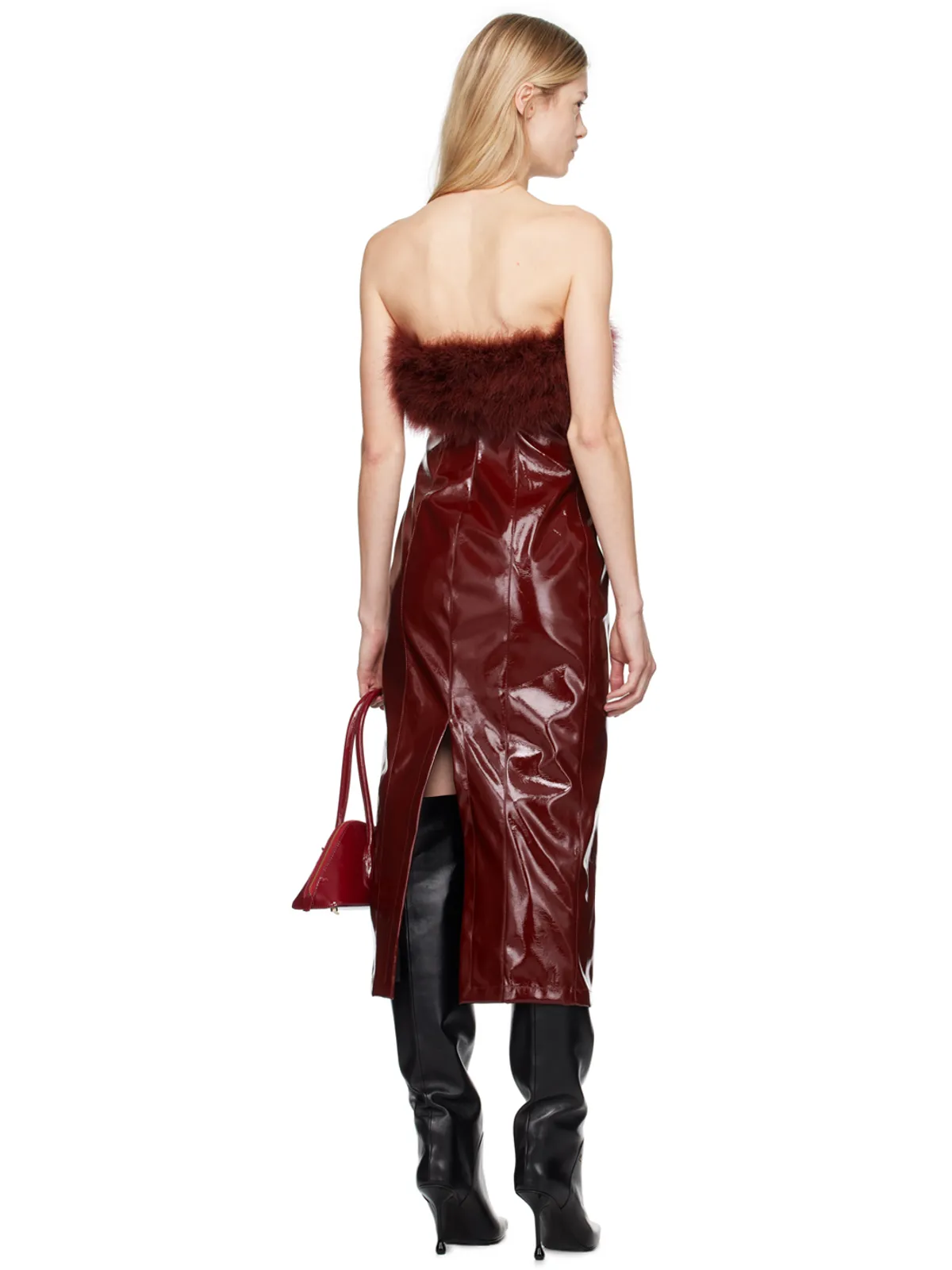 Blumarine マラブーフェザー フェイクレザー ミディアムドレス - 画像3