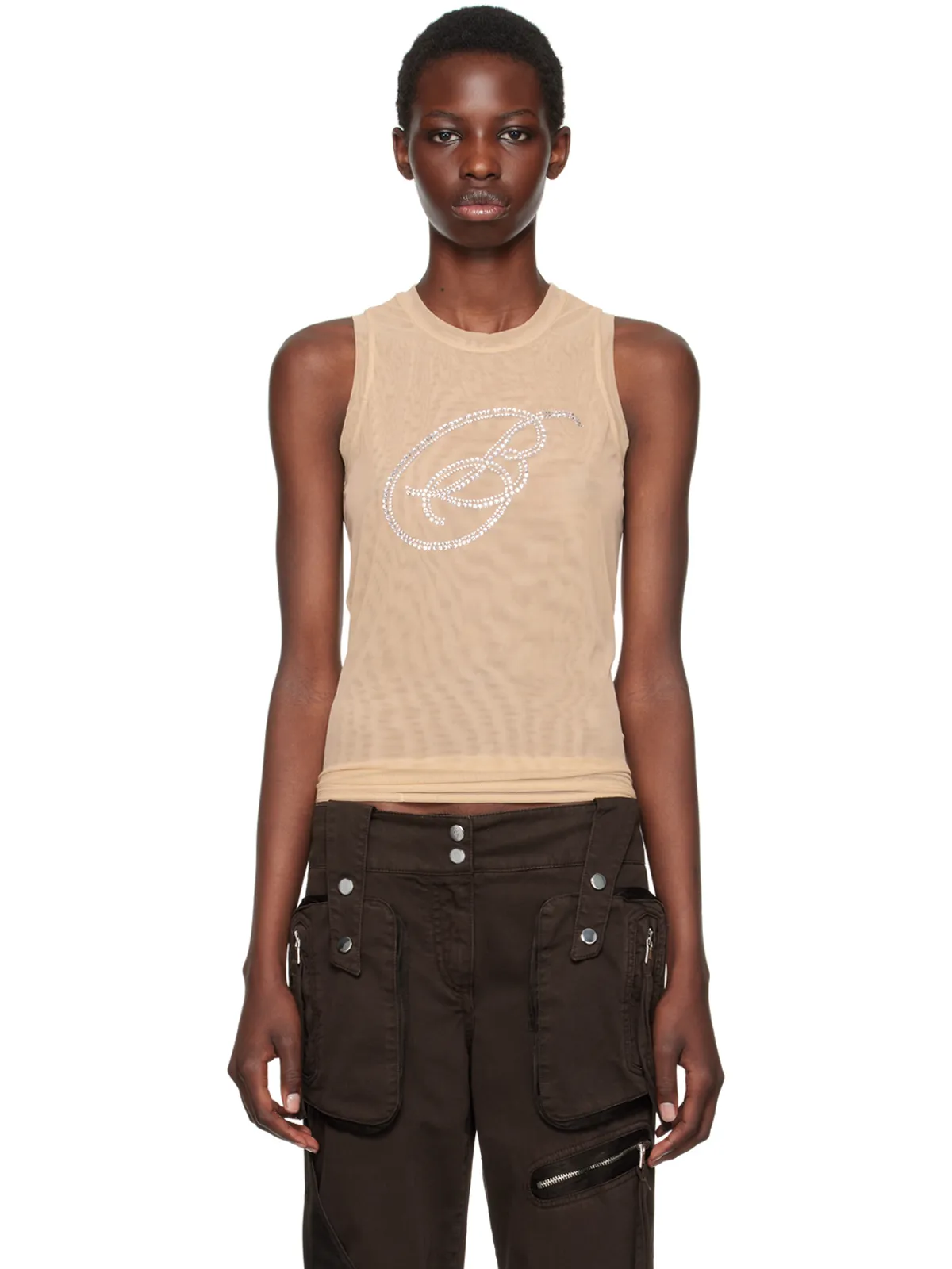 Blumarine ラインストーン B モノグラム タンクトップ - 画像1