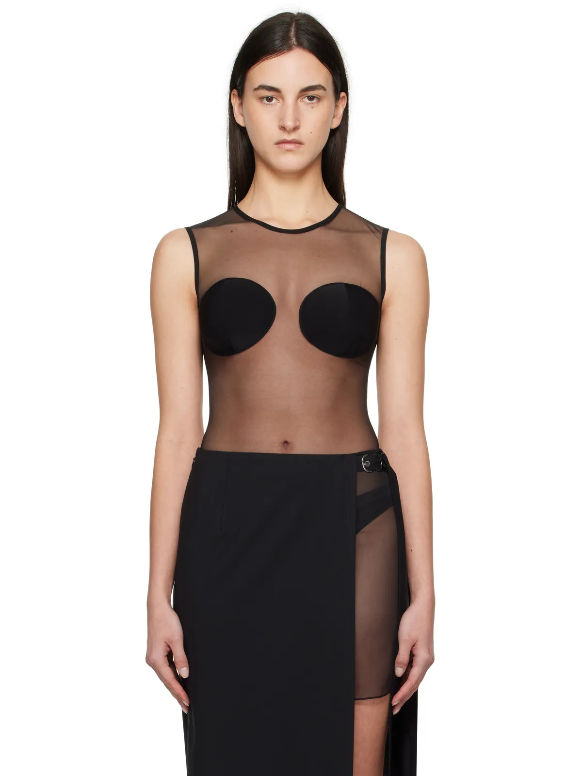 Nensi Dojaka Padded Bra Sleeveless Sheer ボディスーツ - 画像1