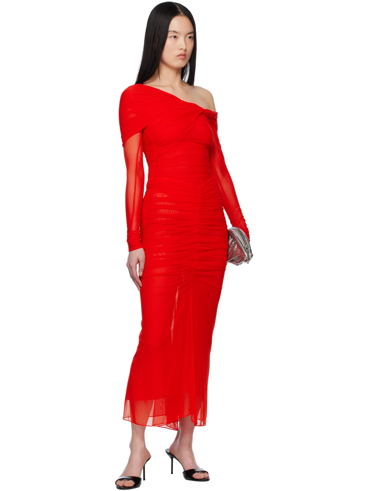 Mugler ワンショルダー ルーシュ ボディスーツ - 画像5
