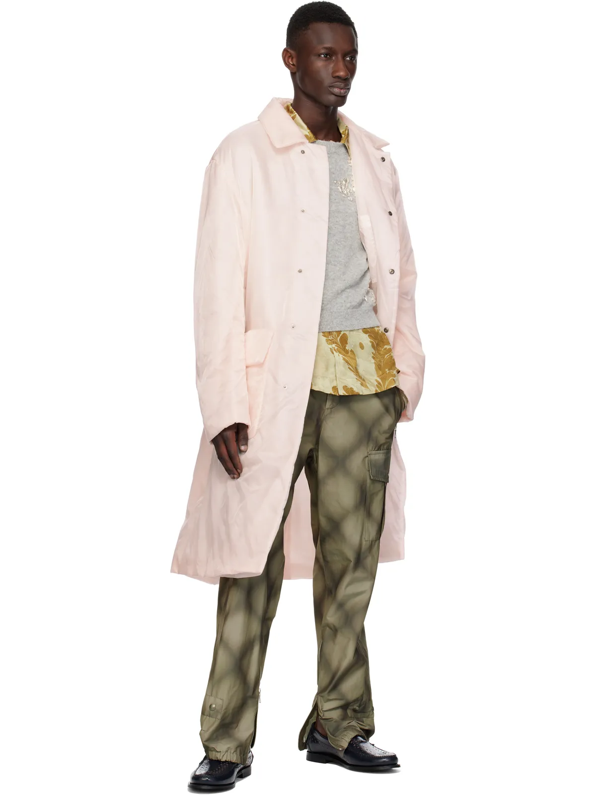 Dries Van Noten カーキ チェック カーゴパンツ - 画像4