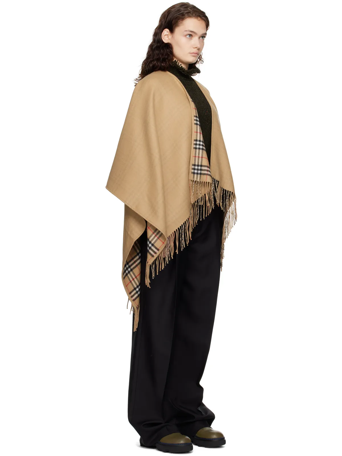 Burberry リバーシブル チェック ウール ケープ - 画像2