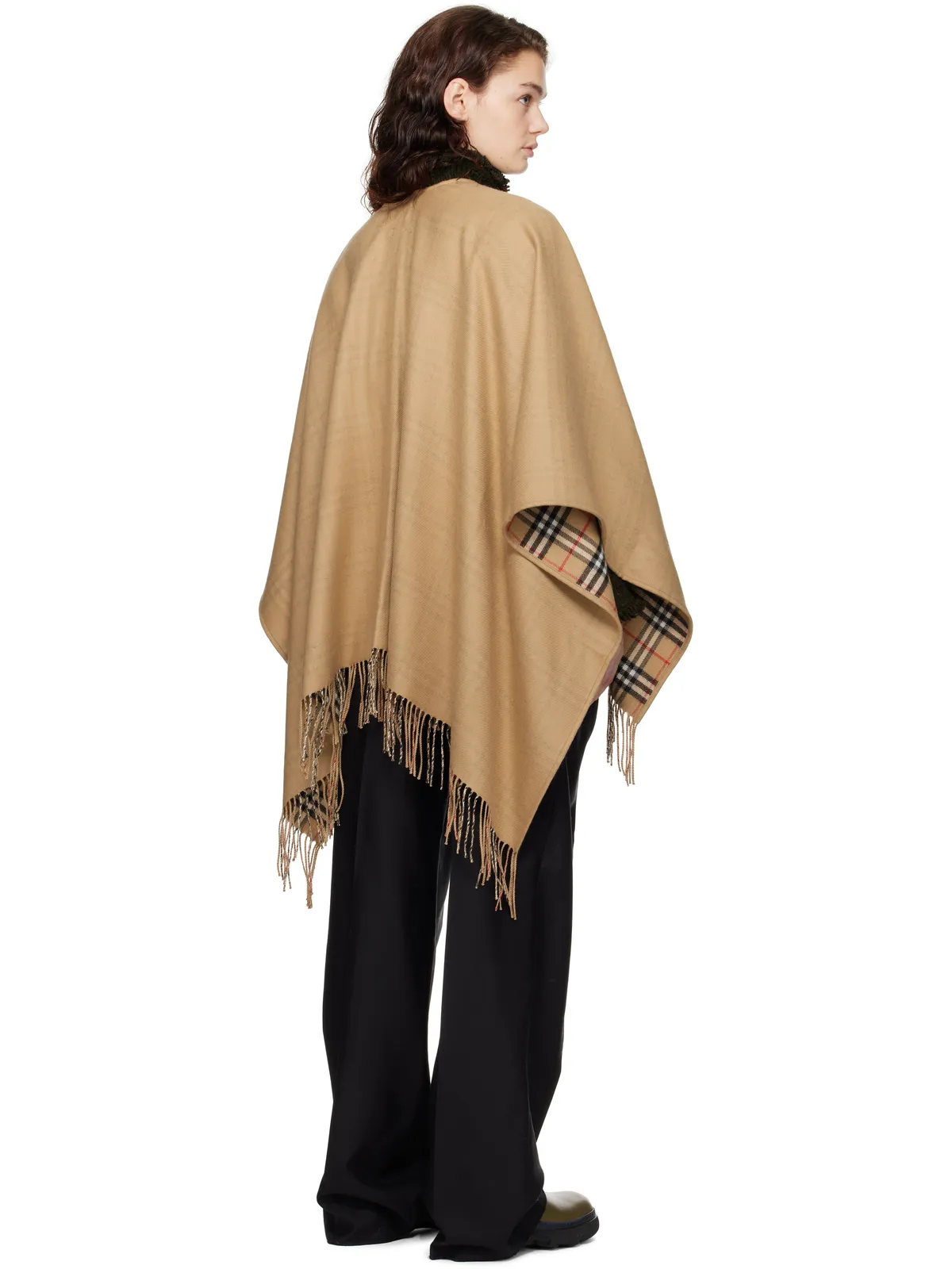 Burberry リバーシブル チェック ウール ケープ - 画像3