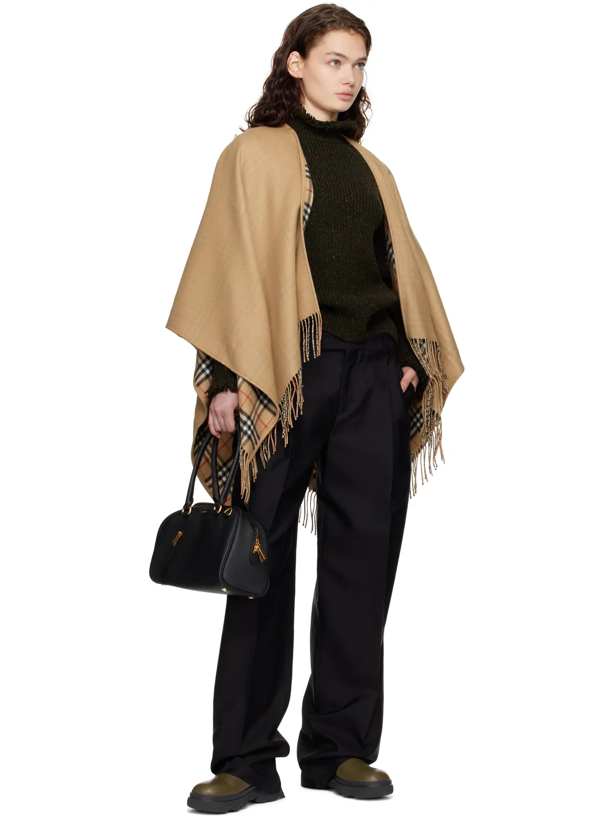Burberry リバーシブル チェック ウール ケープ - 画像4