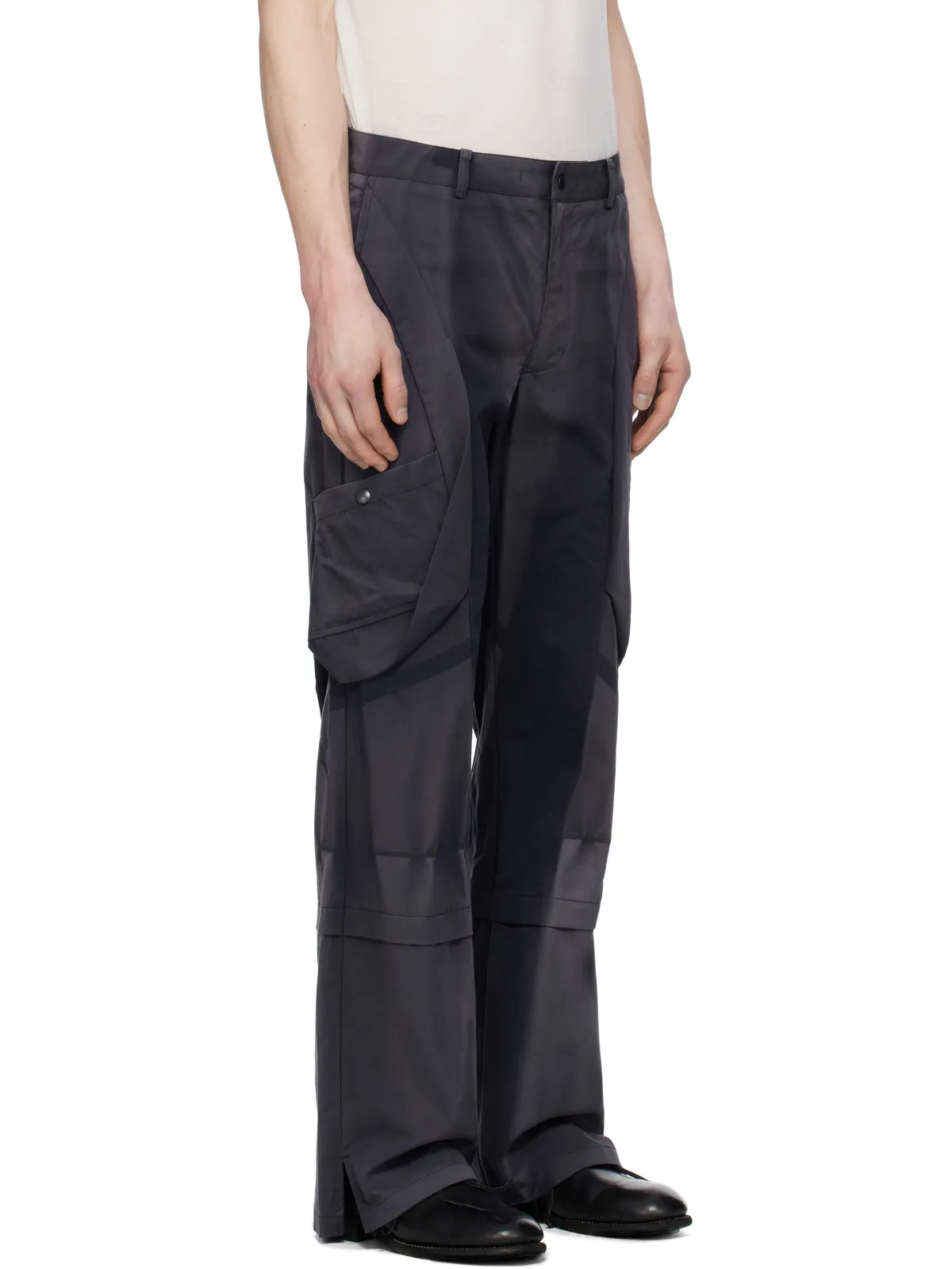 JiyongKim ブルー Draped Pocket サンブリーチ トラウザーズ - 画像2