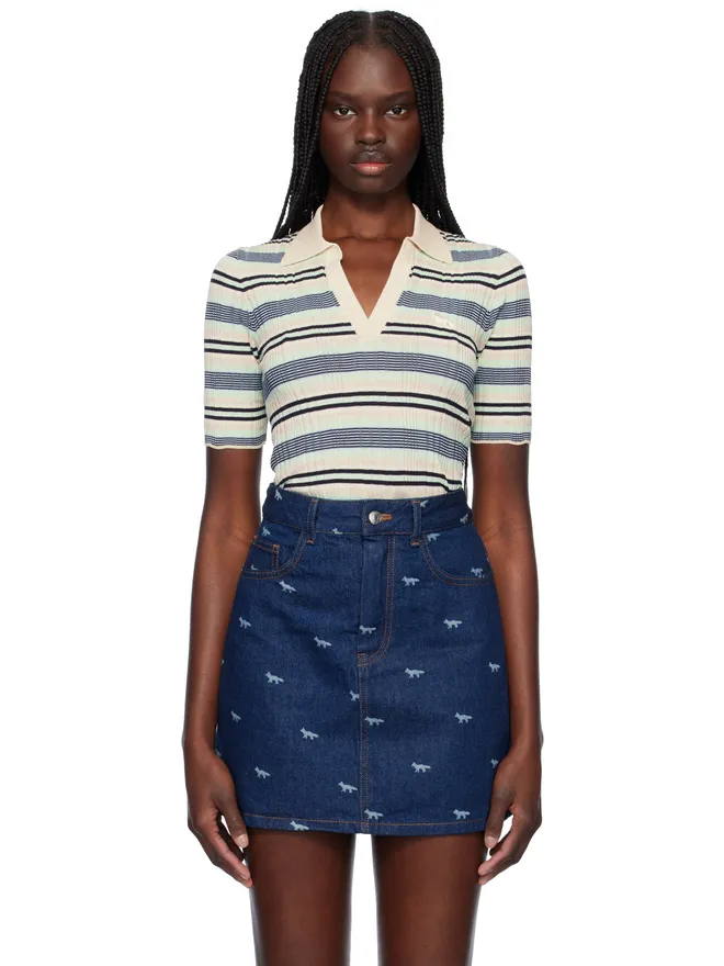 Maison Kitsuné Maison Kitsuné ファイン リブ ボーダー ニットポロシャツの商品画像