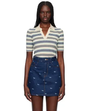 Maison Kitsuné ファイン リブ ボーダー ニットポロシャツ - サムネイル1