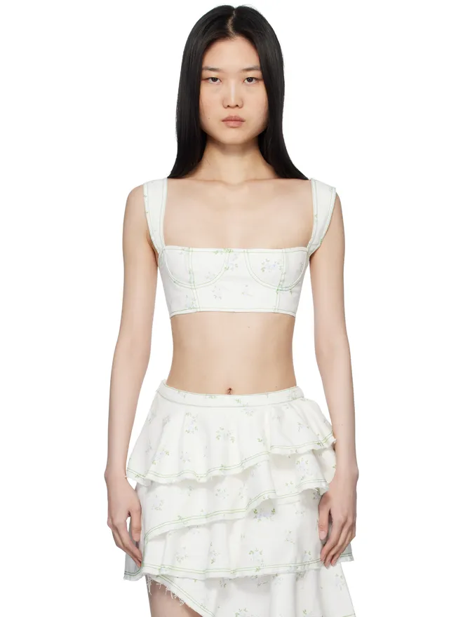 Yuhan Wang Yuhan Wang SSENSE限定 フローラル プリント デニム トップスの商品画像