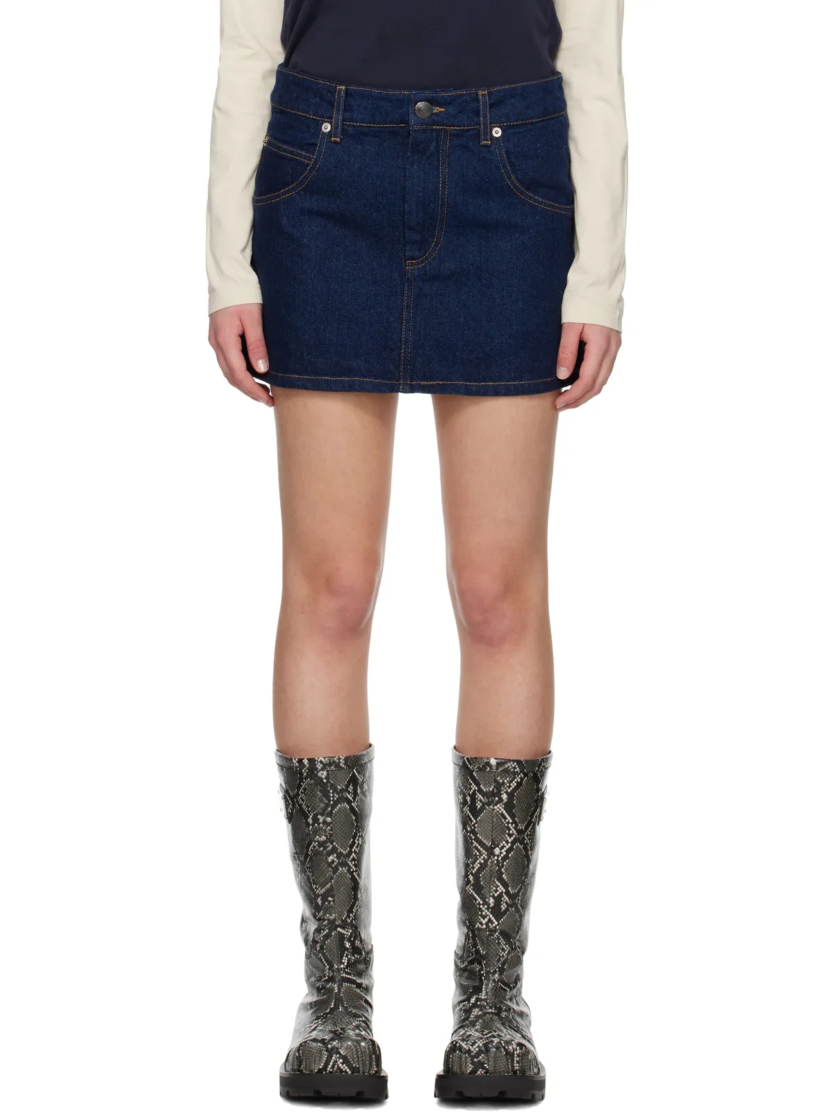 Charles Jeffrey LOVERBOY ニット パッチ デニム ミニスカート - 画像1