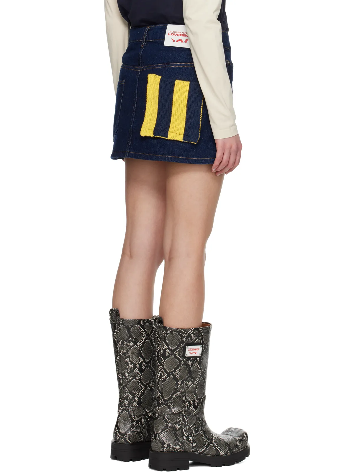 Charles Jeffrey LOVERBOY ニット パッチ デニム ミニスカート - 画像3
