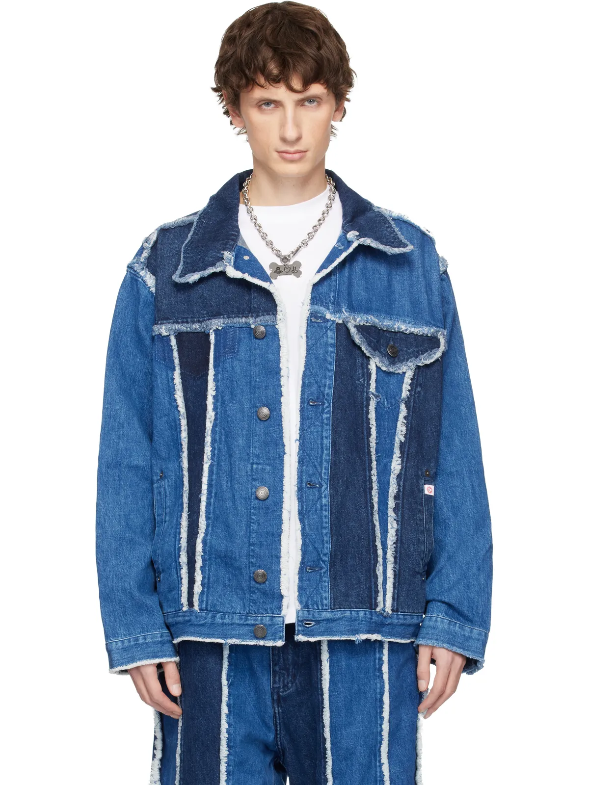 Charles Jeffrey LOVERBOY Clash of Clansエディション フレイド ライン デニムジャケット - 画像1