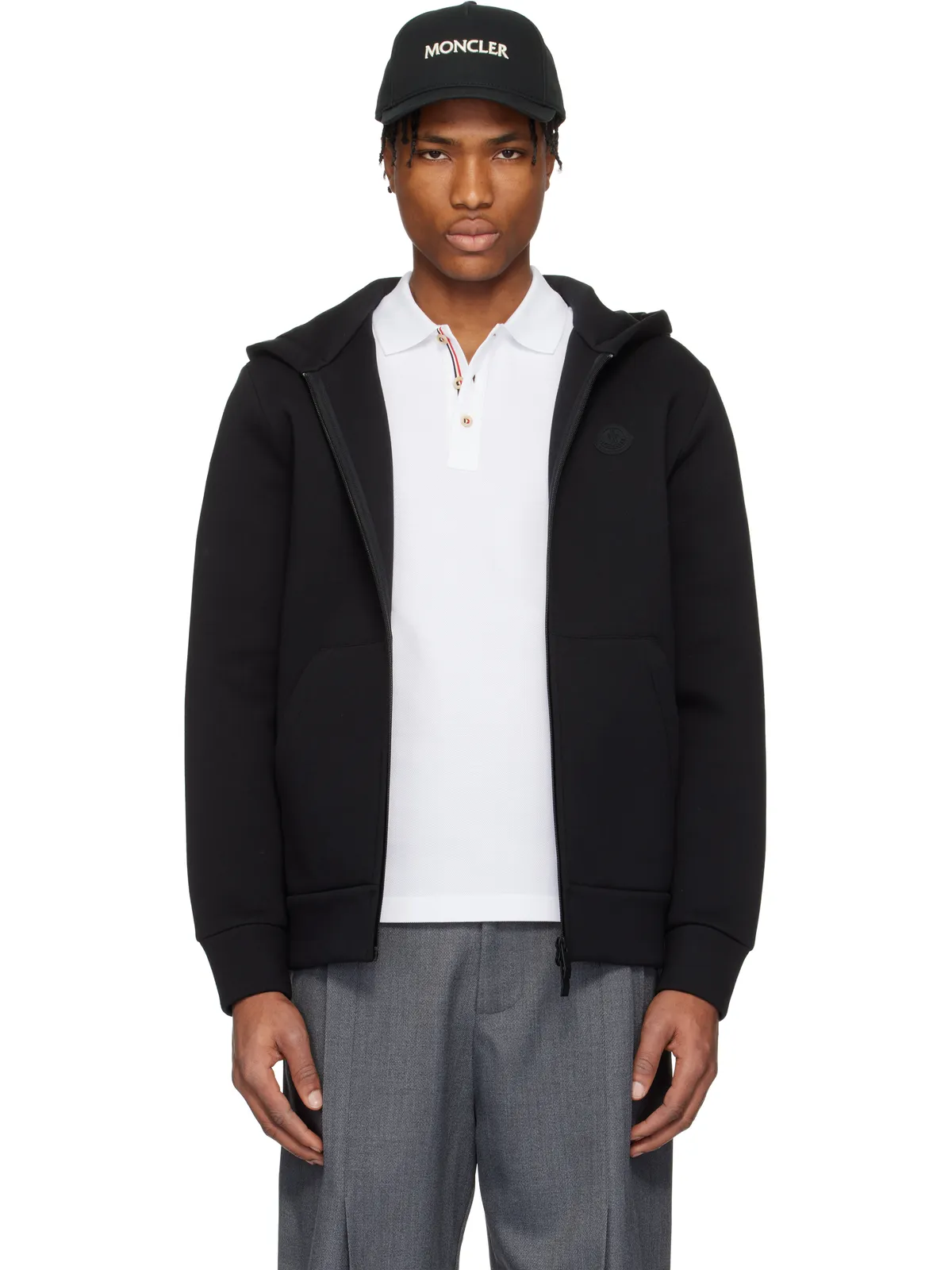Moncler コットン＆ネオプレン ジップアップフーディ - 画像1