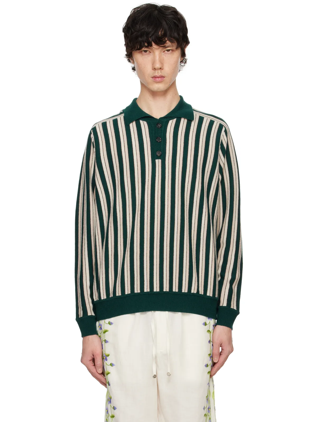 Bode Hogan ストライプ ニットポロシャツ - 画像1