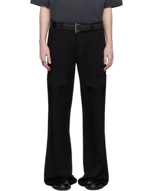McQueen ブラック ウール オーバーダイ ローライズ カーゴパンツ - サムネイル1