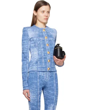 BALMAIN デニムエフェクト ジャカードニット カーディガン - サムネイル2