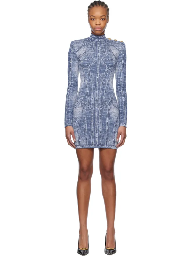 BALMAIN BALMAIN ジャカード デニム エフェクト ミニワンピースの商品画像