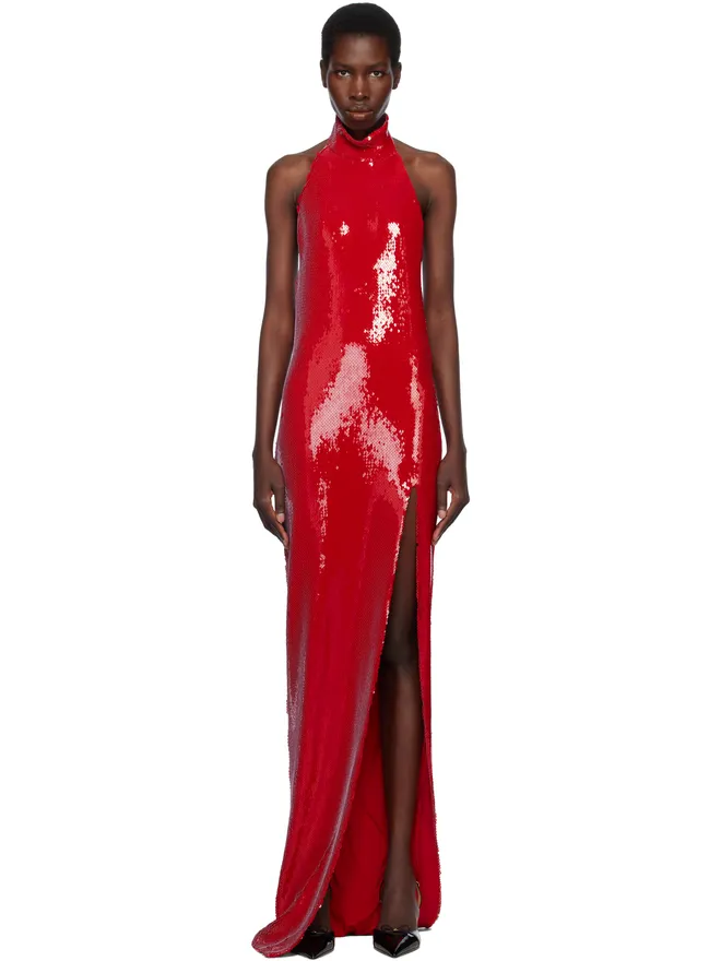 BALMAIN BALMAIN ロング スパンコール ホルターネック マキシドレスの商品画像