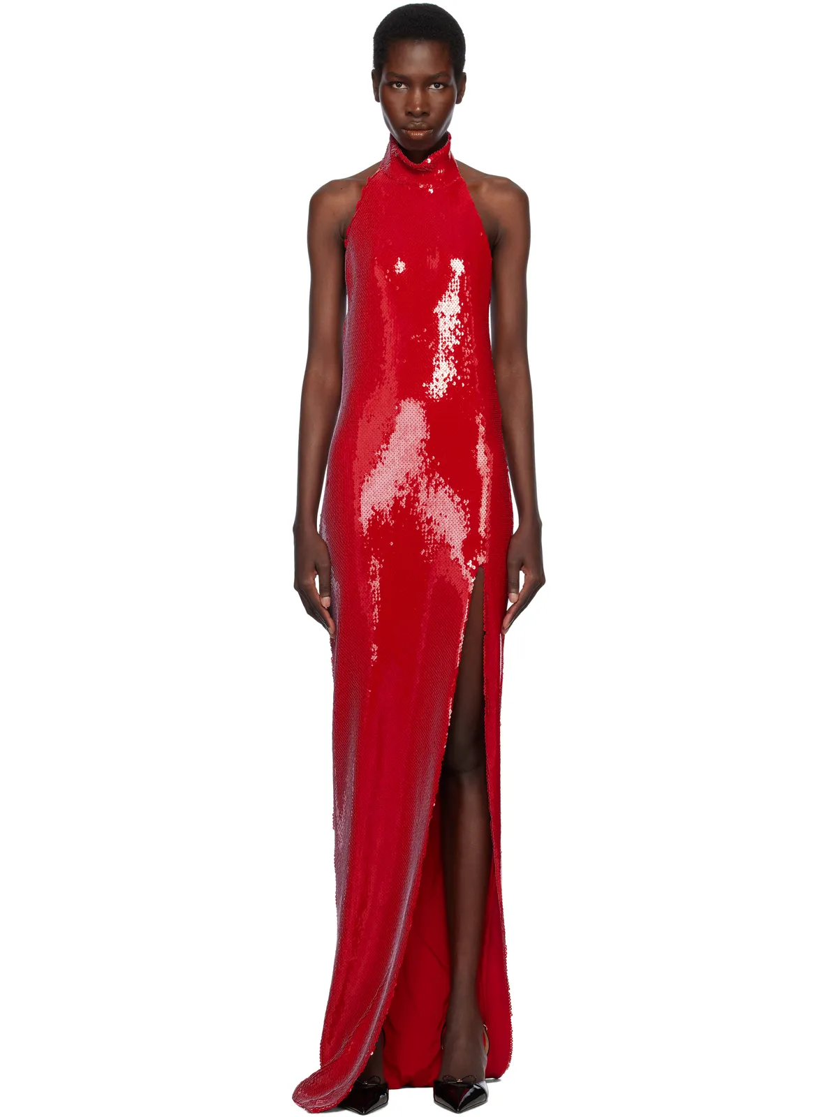 BALMAIN ロング スパンコール ホルターネック マキシドレス - 画像1