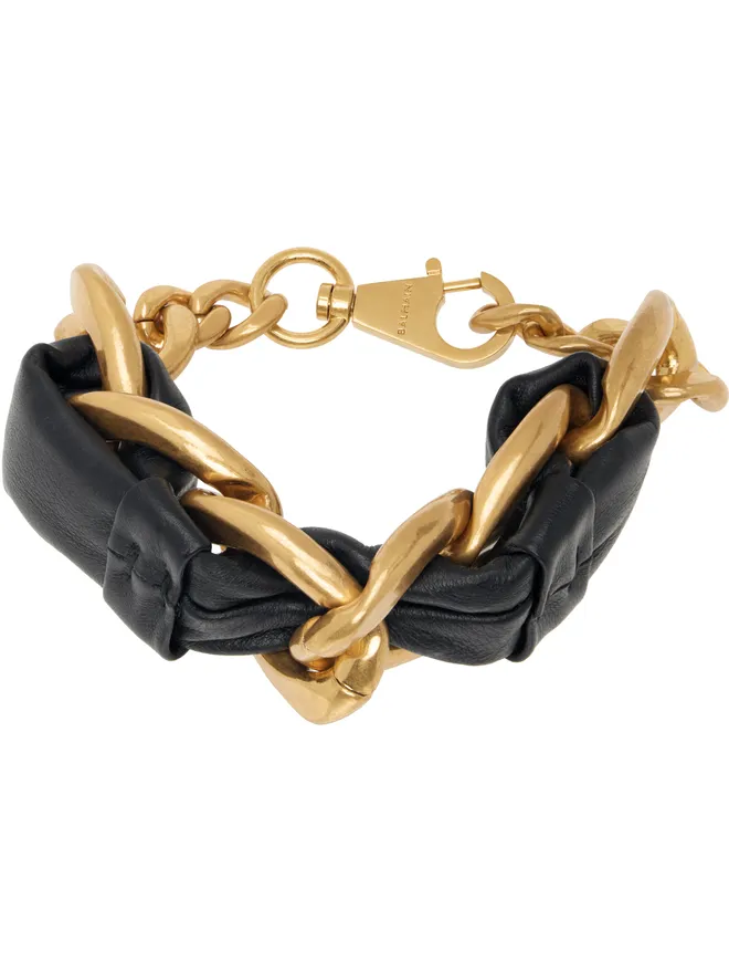 BALMAIN BALMAIN ゴールド＆ブラック 1945 ソフト チェーン＆レザー ブレスレットの商品画像
