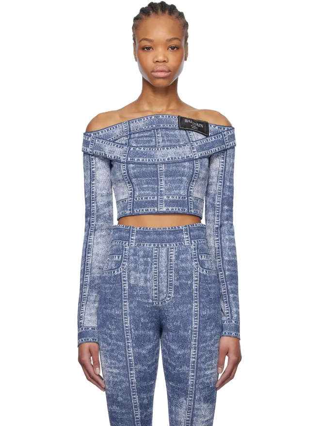 BALMAIN BALMAIN ダブルカラー デニム トロンプルイユ トップスの商品画像