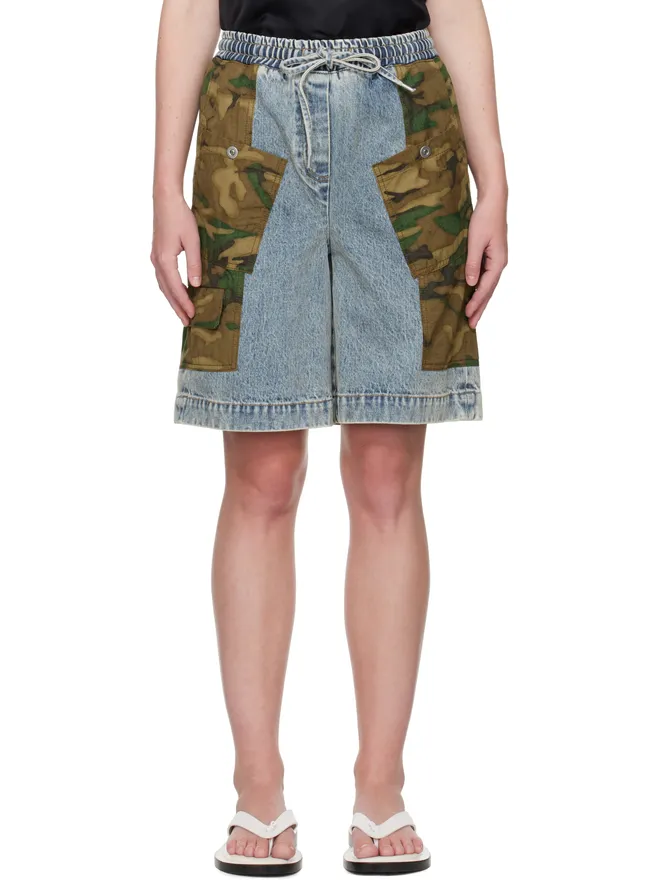 3.1 Phillip Lim 3.1 Phillip Lim Basketball パッチワーク 迷彩 デニム カーゴショートパンツの商品画像