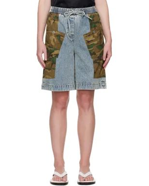 3.1 Phillip Lim Basketball パッチワーク 迷彩 デニム カーゴショートパンツ - サムネイル1