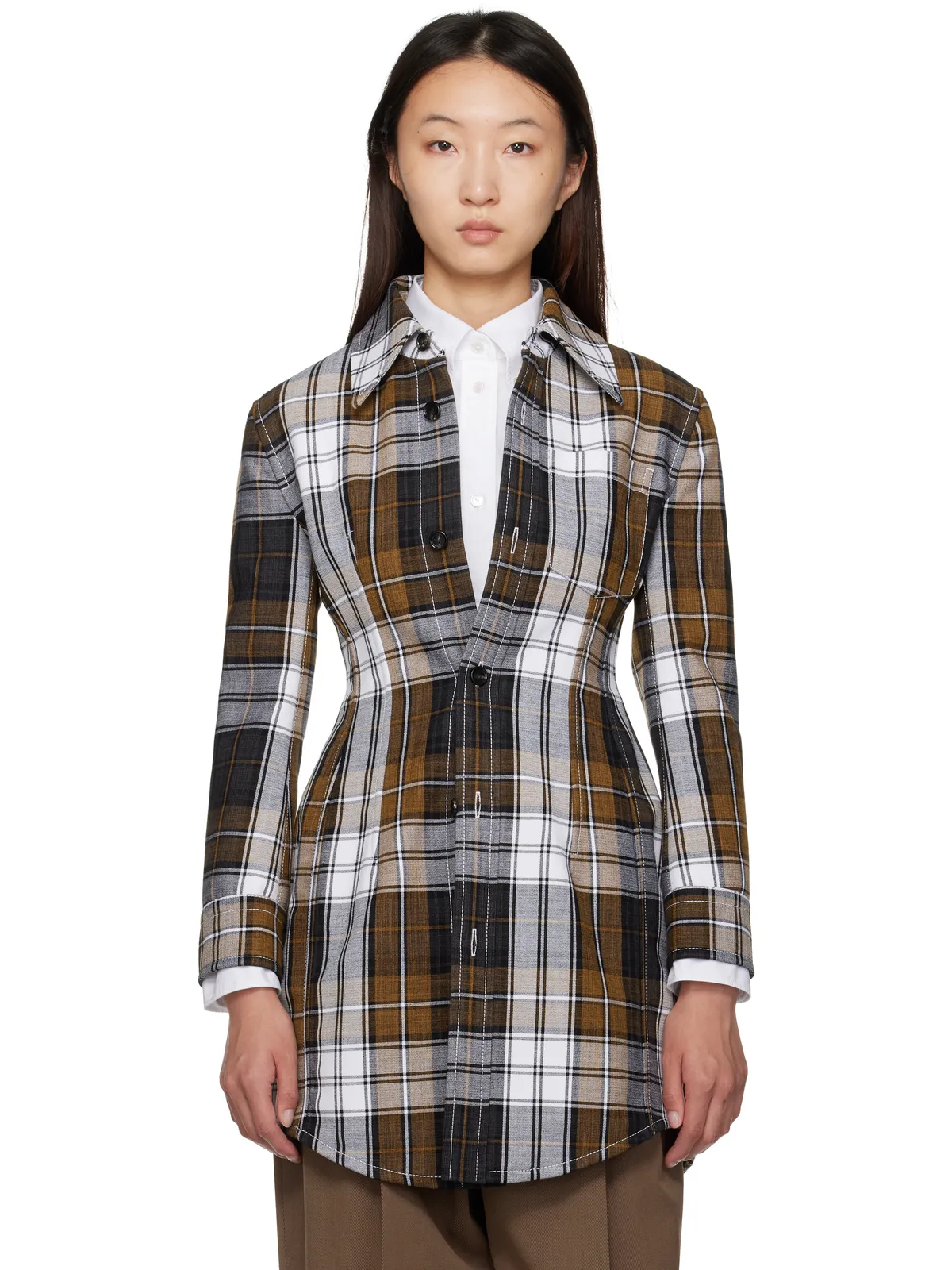 Bottega Veneta ストラクチャード コットン チェック コート - 画像1