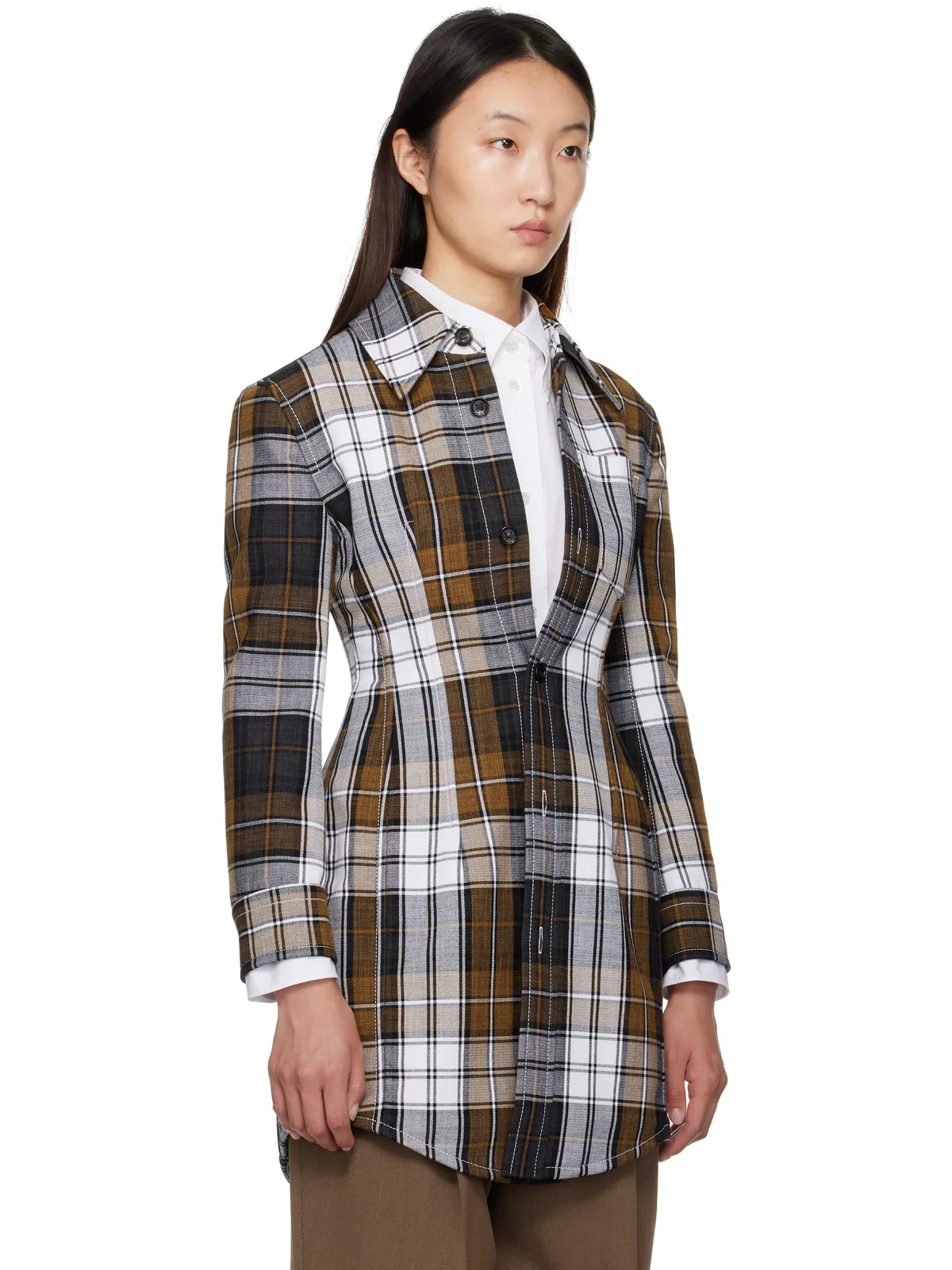Bottega Veneta ストラクチャード コットン チェック コート - 画像2
