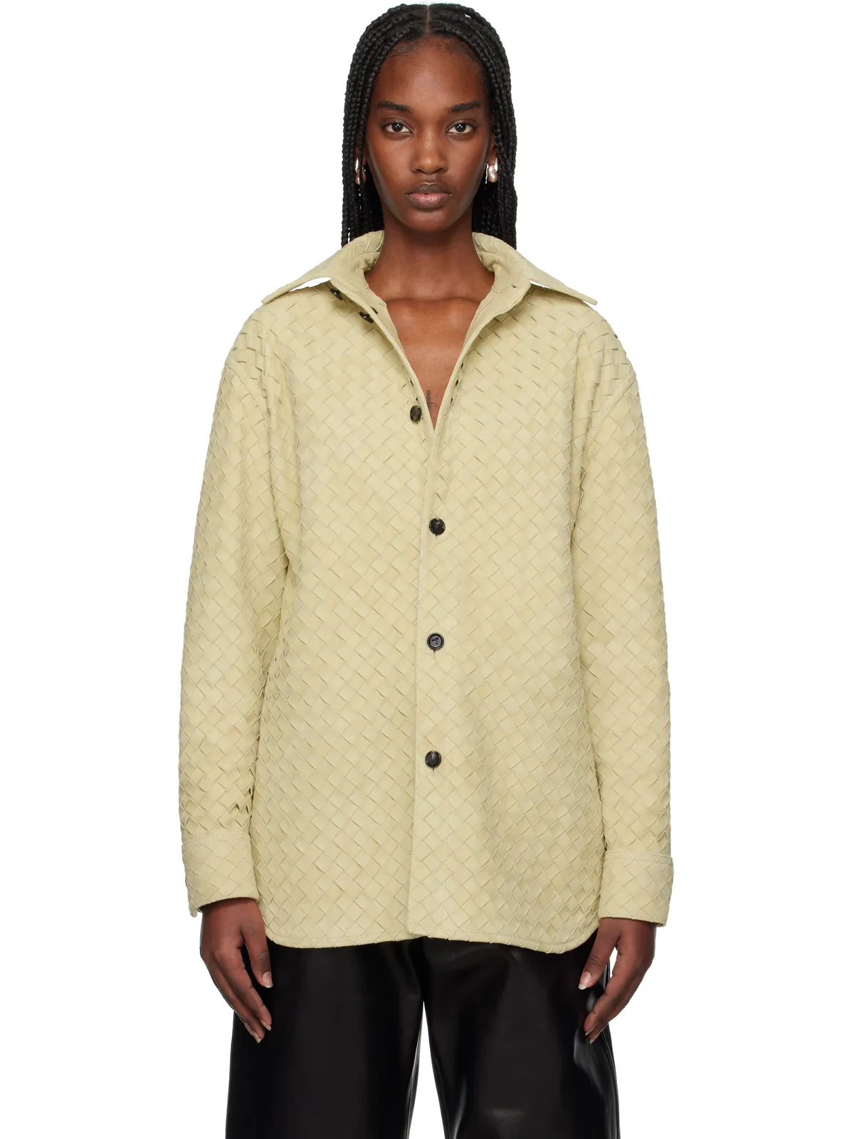 Bottega Veneta Intrecciato リラックスフィット レザーシャツ - 画像1