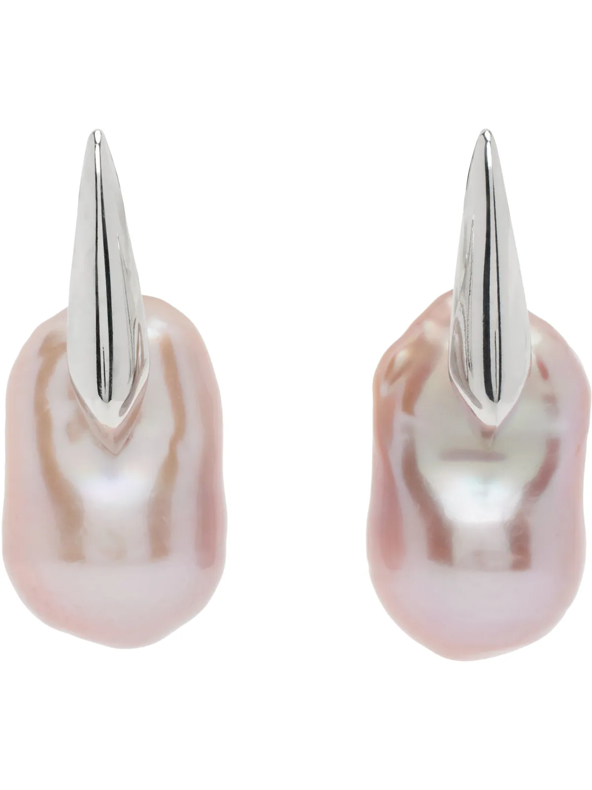 Bottega Veneta シルバー＆ピンク スモール パール ピアス - 画像1