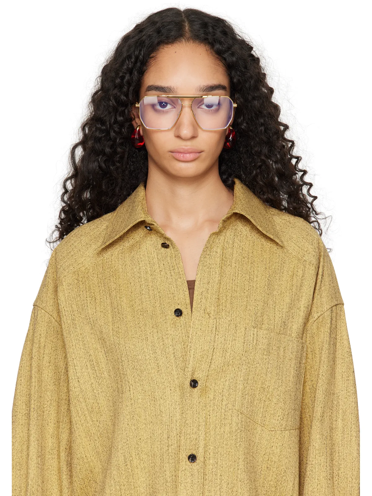 Bottega Veneta ゴールド＆レッド スモール Drop ピアス - 画像3