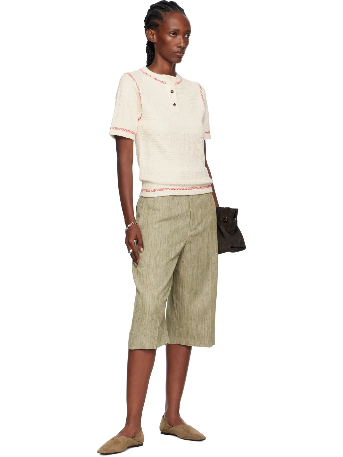 Bottega Veneta コットン ワッフル ニットポロシャツ - 画像4