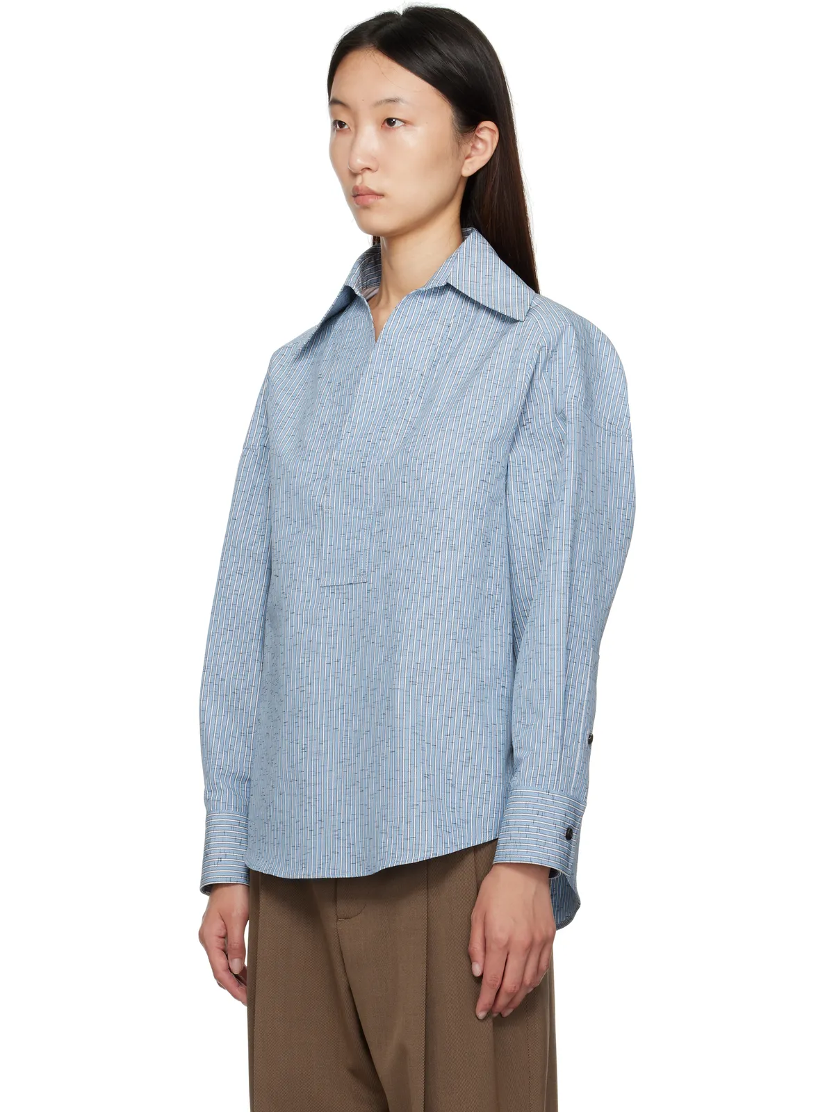 Bottega Veneta コットン＆リネン ストライプ シャツ - 画像4