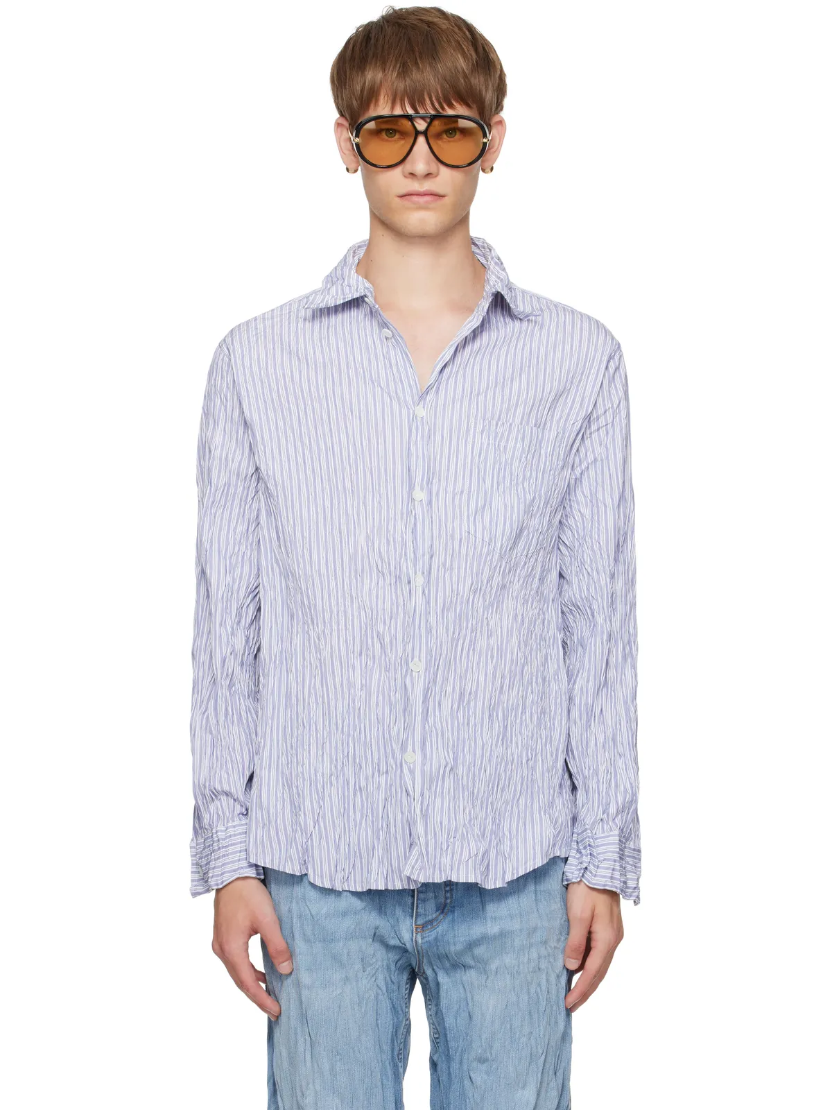 Bottega Veneta Crushed Cotton ストライプ シャツ - 画像1