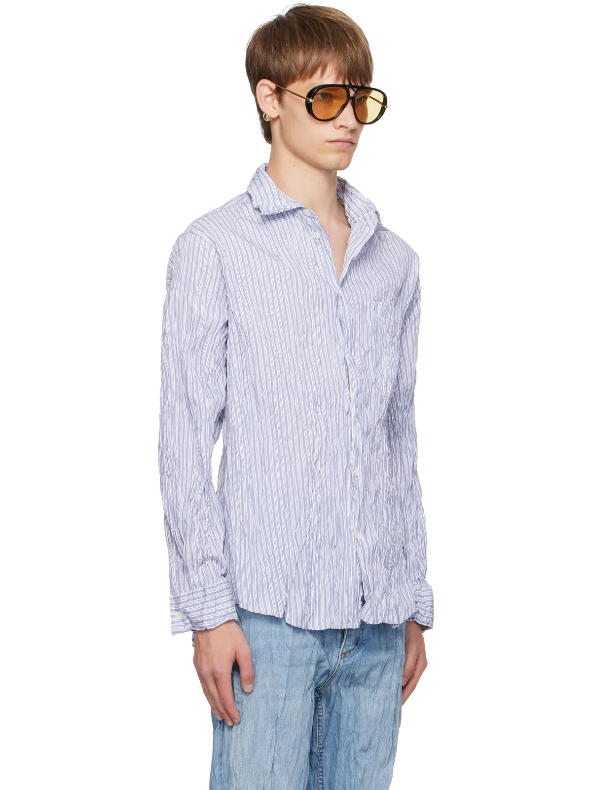 Bottega Veneta Crushed Cotton ストライプ シャツ - 画像2