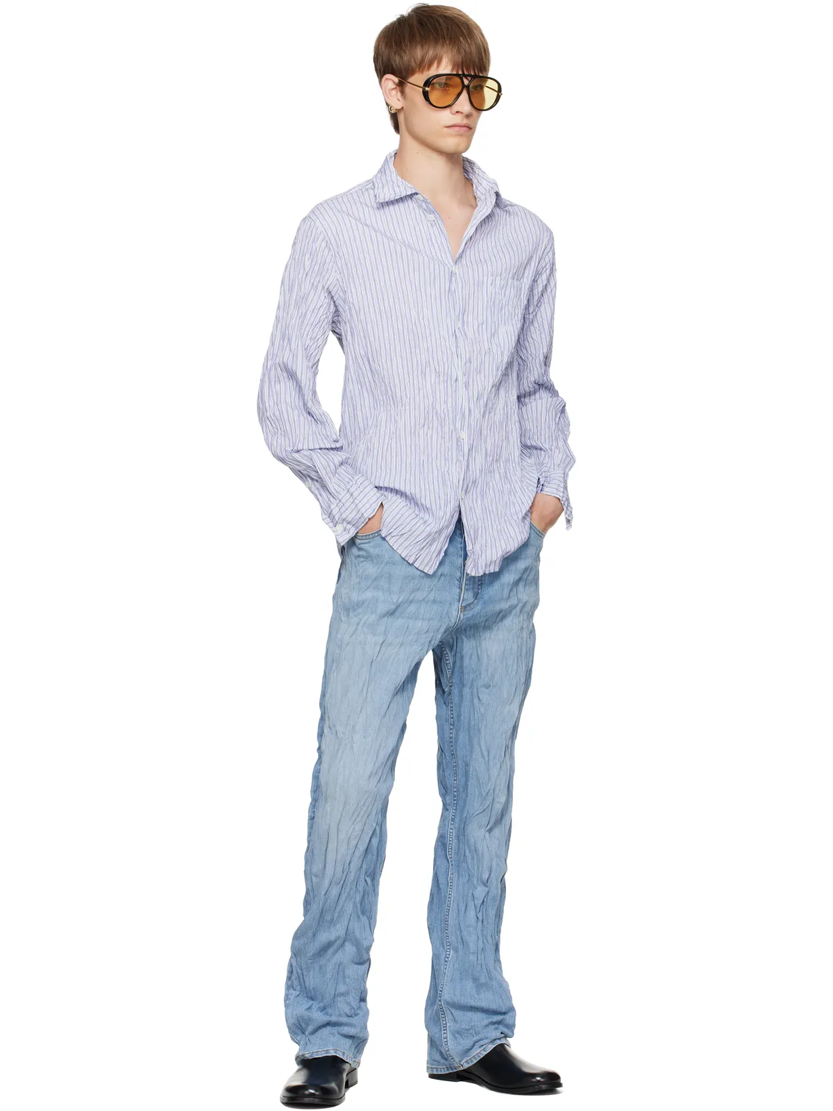 Bottega Veneta Crushed Cotton ストライプ シャツ - 画像4