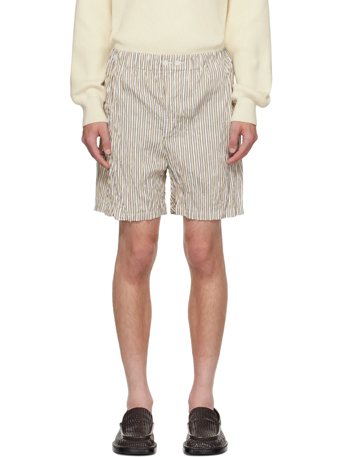 Bottega Veneta Crushed Tech コットン ストライプ ショートパンツ - 画像1