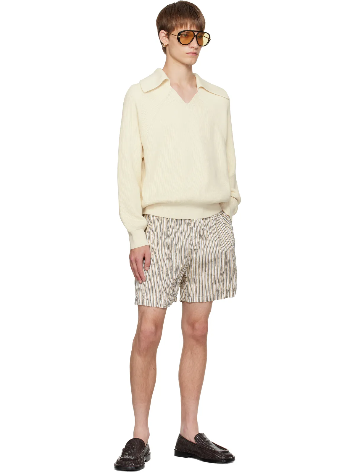 Bottega Veneta Crushed Tech コットン ストライプ ショートパンツ - 画像4