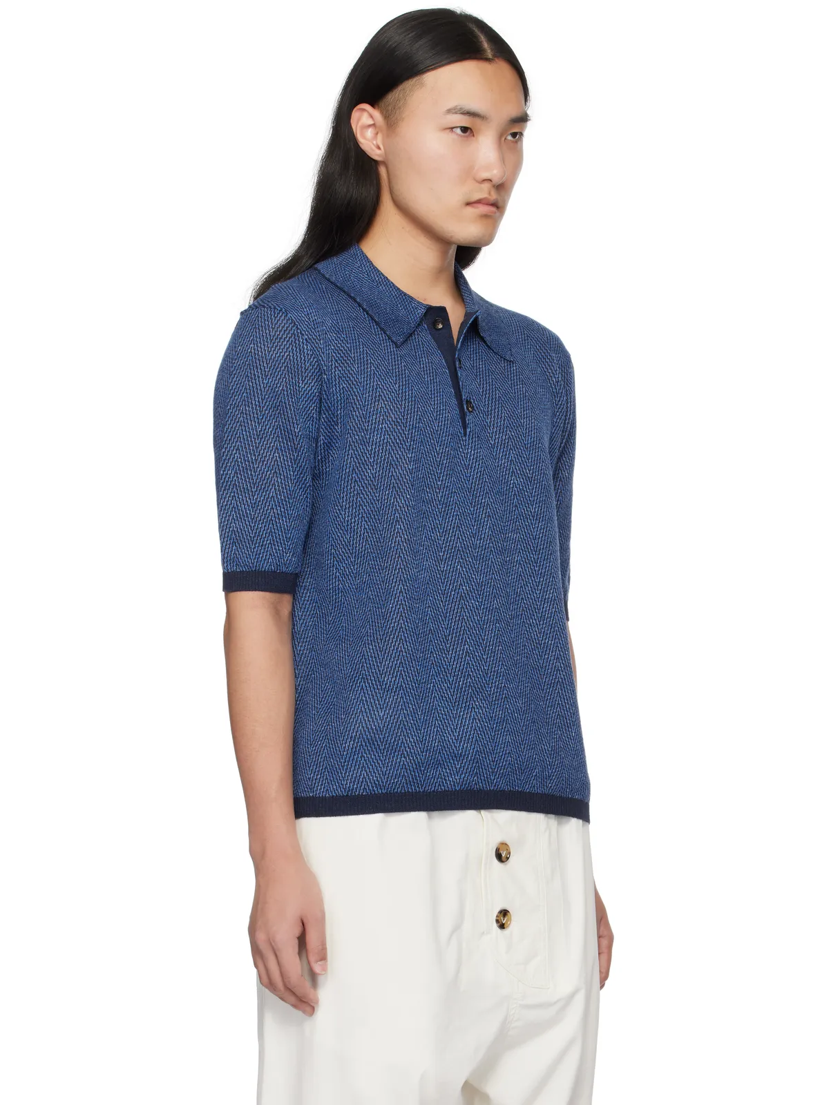 Bottega Veneta リネン シェブロン ニットポロシャツ - 画像2