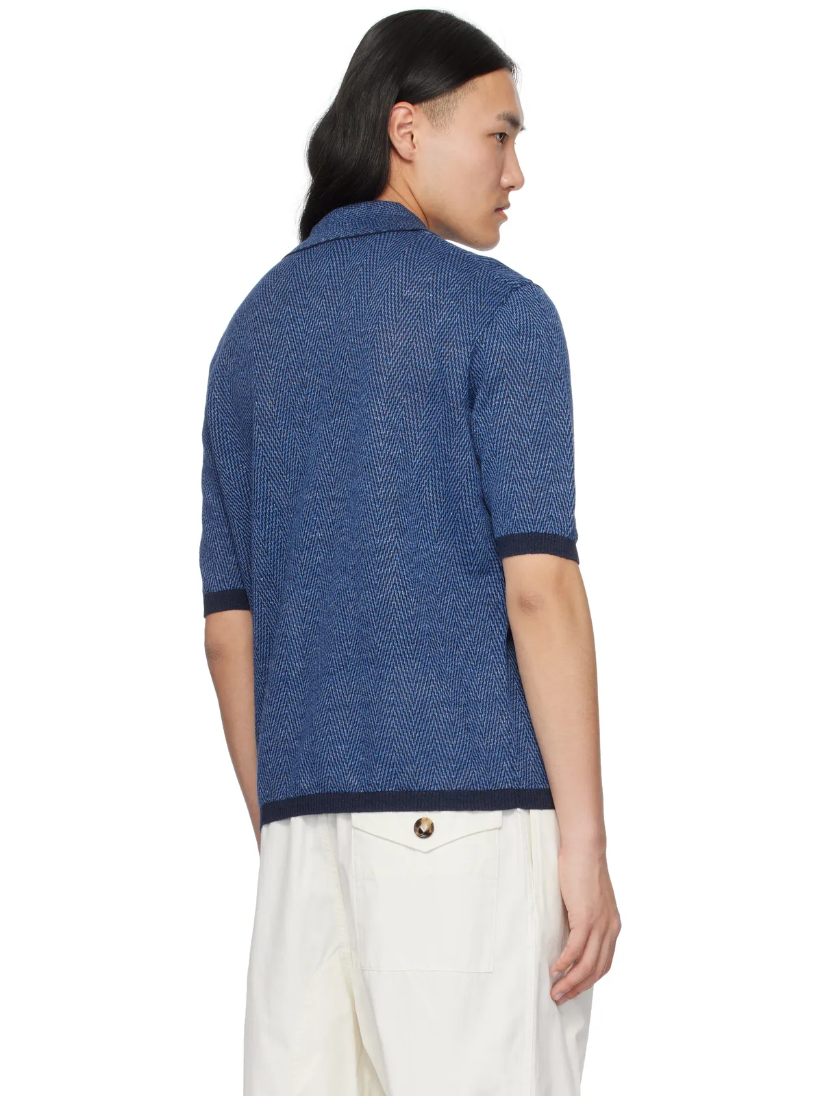 Bottega Veneta リネン シェブロン ニットポロシャツ - 画像3